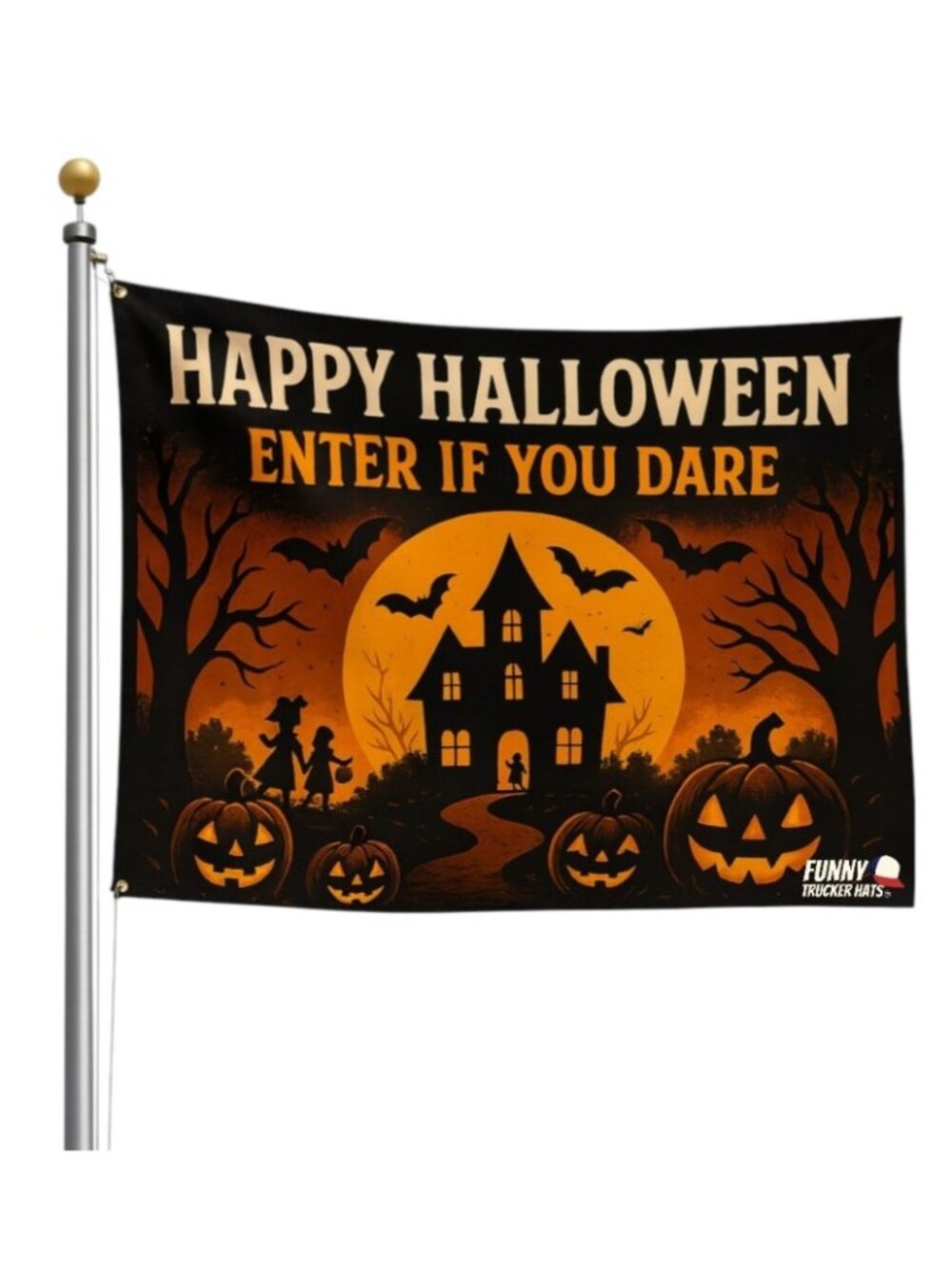 Happy Halloween Enter If You Dare Flag Haunted House Pumpkin Spooky Decor Gifts